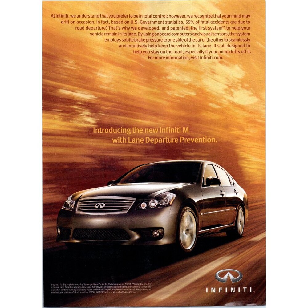 2008 Infiniti M Luxury Sport Sedan Vintage Print Ad Lane Departure Wall Art